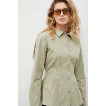 Résumé camasa din bumbac femei, culoarea verde, cu guler clasic, slim