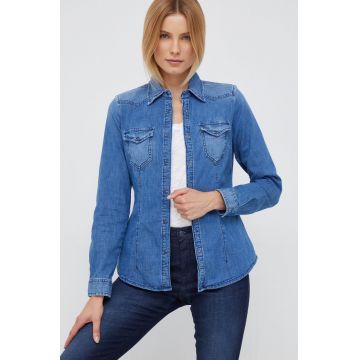 Sisley camasa jeans femei, cu guler clasic, regular