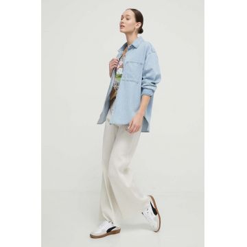 Abercrombie & Fitch camasa jeans femei, cu guler clasic, relaxed