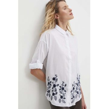 Answear Lab camasa din bumbac femei, culoarea alb, cu guler clasic, relaxed