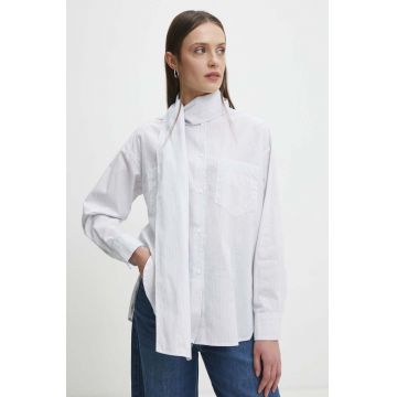 Answear Lab camasa din bumbac femei, culoarea alb, cu un decolteu legat, relaxed
