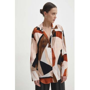Answear Lab camasa femei, culoarea bej, cu guler clasic, relaxed