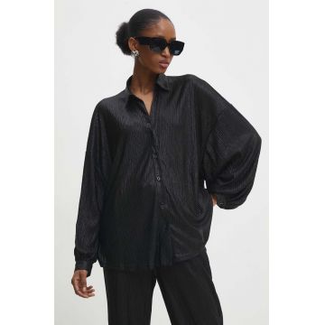 Answear Lab camasa femei, culoarea negru, cu guler clasic, relaxed