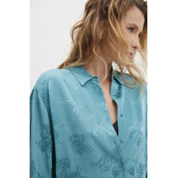 Answear Lab camasa femei, culoarea turcoaz, cu guler clasic, relaxed