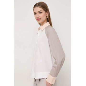 Armani Exchange camasa din bumbac femei, culoarea alb, cu guler clasic, regular