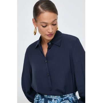 Armani Exchange camasa femei, culoarea albastru marin, cu guler clasic, relaxed