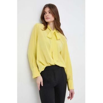 BOSS cămașă de mătase culoarea galben, cu un decolteu legat, regular 50505934