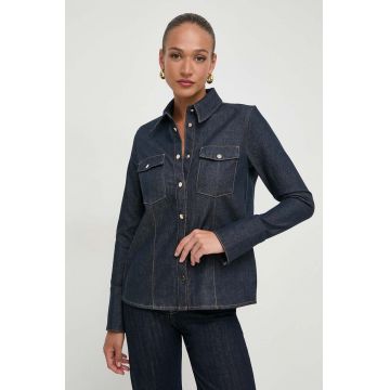 BOSS cămașă din denim femei, culoarea bleumarin, cu guler clasic, regular 50513315