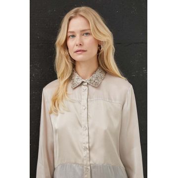 Bruuns Bazaar camasa femei, culoarea bej, cu guler clasic, regular