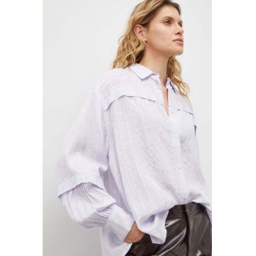 Bruuns Bazaar camasa femei, culoarea violet, cu guler clasic, relaxed
