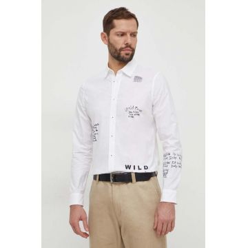 Desigual camasa din bumbac barbati, culoarea bej, cu guler clasic, regular