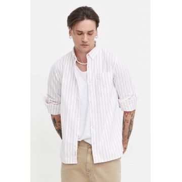 Hollister Co. camasa barbati, culoarea alb, cu guler button-down, regular