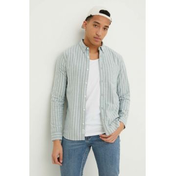 Hollister Co. camasa barbati, culoarea verde, cu guler button-down, regular