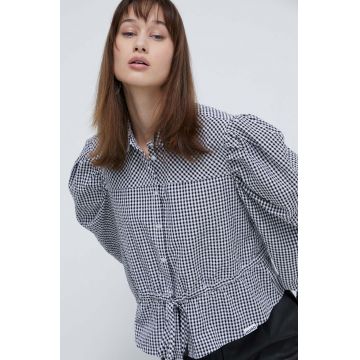 HUGO cămașă din bumbac femei, culoarea negru, cu guler clasic, regular 50509375
