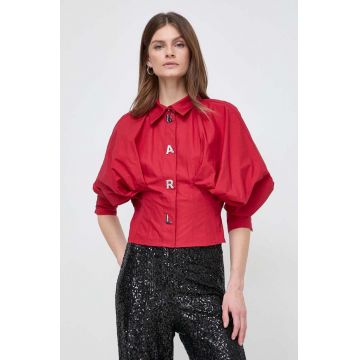 Karl Lagerfeld camasa din bumbac femei, culoarea rosu, cu guler clasic, relaxed
