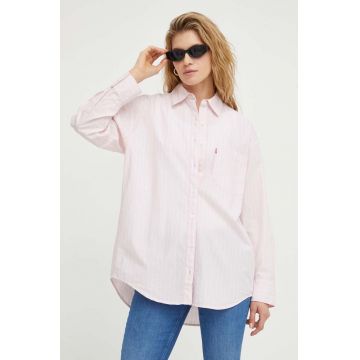 Levi's camasa din bumbac femei, culoarea roz, cu guler clasic, relaxed