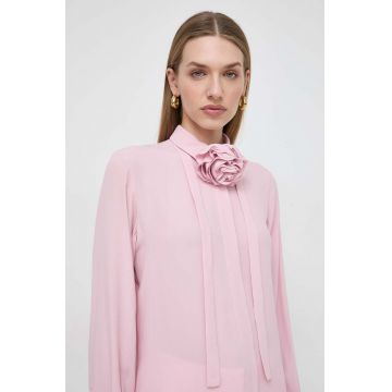 Marella camasa din amestec de matase culoarea roz, cu guler clasic, regular