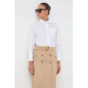 Marella cămașă din bumbac femei, culoarea alb, cu guler clasic, relaxed 2413190000000