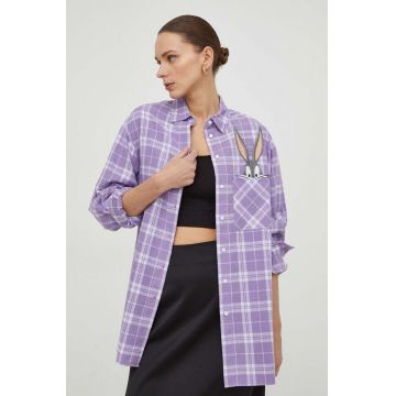 MAX&Co. camasa din bumbac x CHUFY femei, culoarea violet, cu guler clasic, regular
