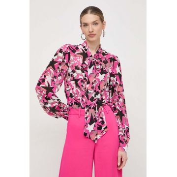 Silvian Heach camasa femei, culoarea roz, cu un decolteu legat, regular