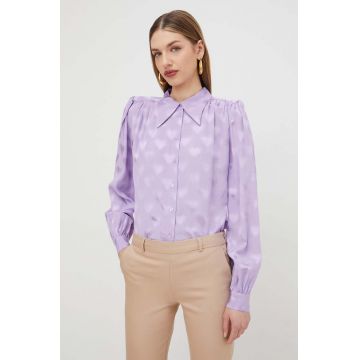 Silvian Heach camasa femei, culoarea violet, cu guler clasic, regular