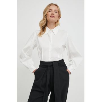 Sisley camasa femei, culoarea alb, cu guler clasic, slim