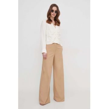 Sisley camasa femei, culoarea bej, cu guler clasic, regular