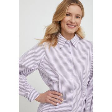 Sisley camasa femei, culoarea violet, cu guler clasic, slim
