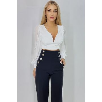 Top scurt Katarina, cu maneci bufante, Alb, Marime universala S/M