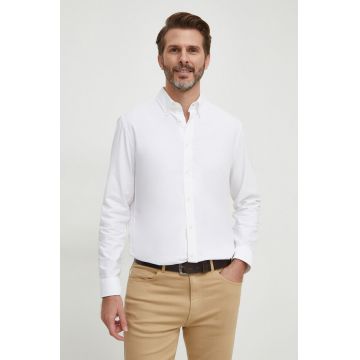 United Colors of Benetton camasa din bumbac barbati, culoarea alb, cu guler button-down, regular