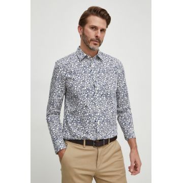 United Colors of Benetton camasa din bumbac barbati, culoarea albastru marin, cu guler clasic, slim