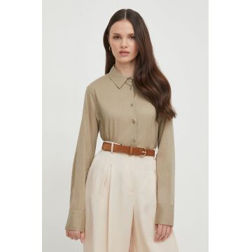 United Colors of Benetton camasa din bumbac femei, culoarea bej, cu guler clasic, regular
