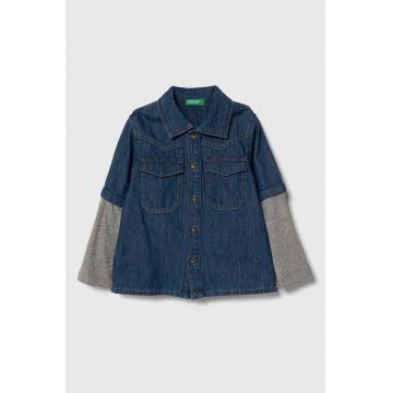 United Colors of Benetton camasa din denim pentru copii culoarea albastru marin