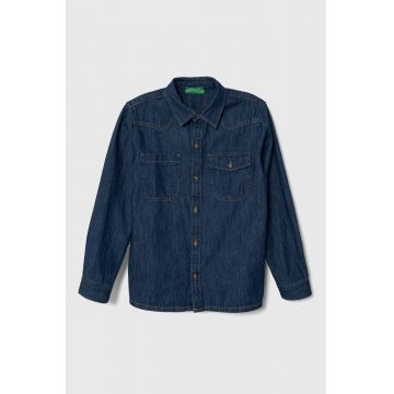 United Colors of Benetton camasa din denim pentru copii culoarea albastru marin