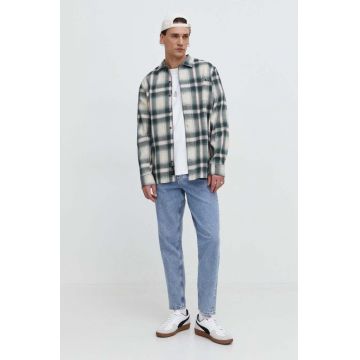 Vans camasa din bumbac barbati, culoarea verde, cu guler clasic, regular