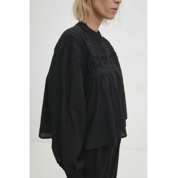 Answear Lab camasa din bumbac femei, culoarea negru, cu guler stand-up, relaxed