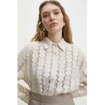 Answear Lab camasa femei, culoarea bej, cu guler clasic, relaxed