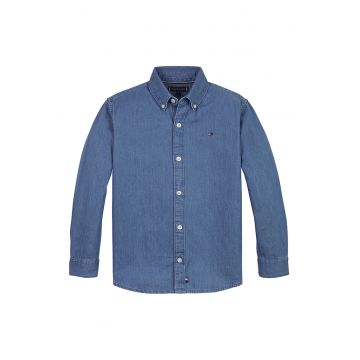 Camasa din denim cu guler fixat cu nasturi