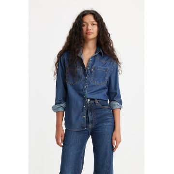 Camasa lejera din denim cu buzunare aplicate Teodora