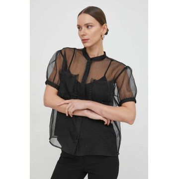 Custommade camasa femei, culoarea negru, cu guler stand-up, relaxed