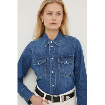 G-Star Raw camasa jeans femei, cu guler clasic, slim