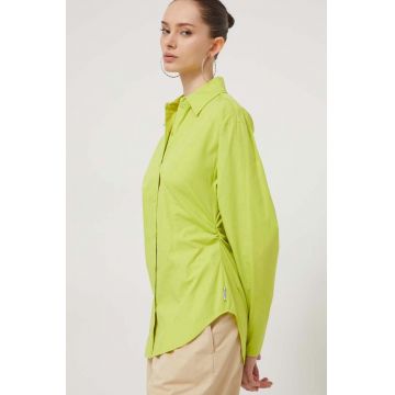 HUGO camasa din bumbac femei, culoarea verde, cu guler clasic, slim