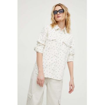 Levi's camasa jeans femei, culoarea bej, cu guler clasic, regular
