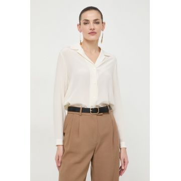 Luisa Spagnoli camasa de matase culoarea bej, cu guler clasic, regular