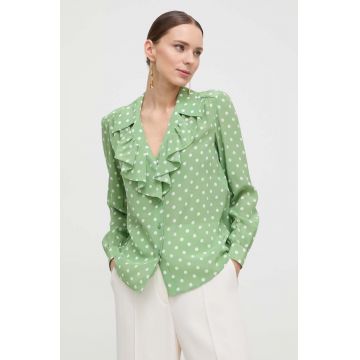 Luisa Spagnoli camasa de matase culoarea verde, cu guler clasic, regular