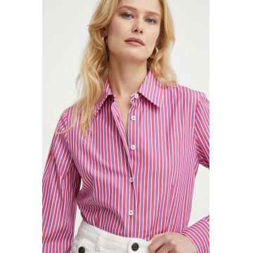 Luisa Spagnoli camasa din bumbac femei, culoarea roz, cu guler clasic, regular