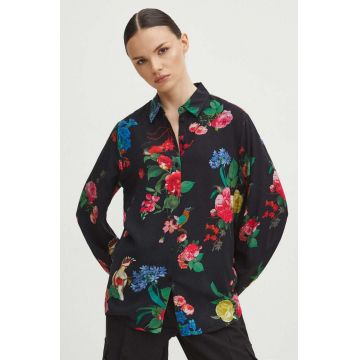 Medicine camasa femei, culoarea negru, cu guler clasic, regular