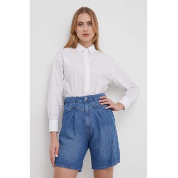 Pepe Jeans camasa din bumbac femei, culoarea alb, cu guler clasic, relaxed