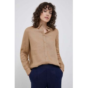 United Colors of Benetton camasa de in culoarea bej, cu guler clasic, regular
