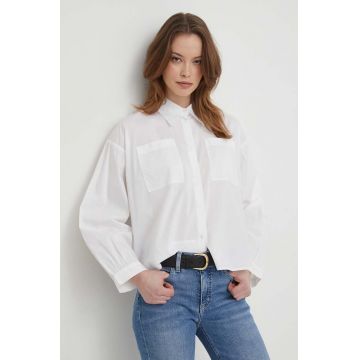 United Colors of Benetton camasa femei, culoarea alb, cu guler clasic, relaxed